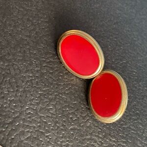 Vintage Red and Gold Oval Earrings